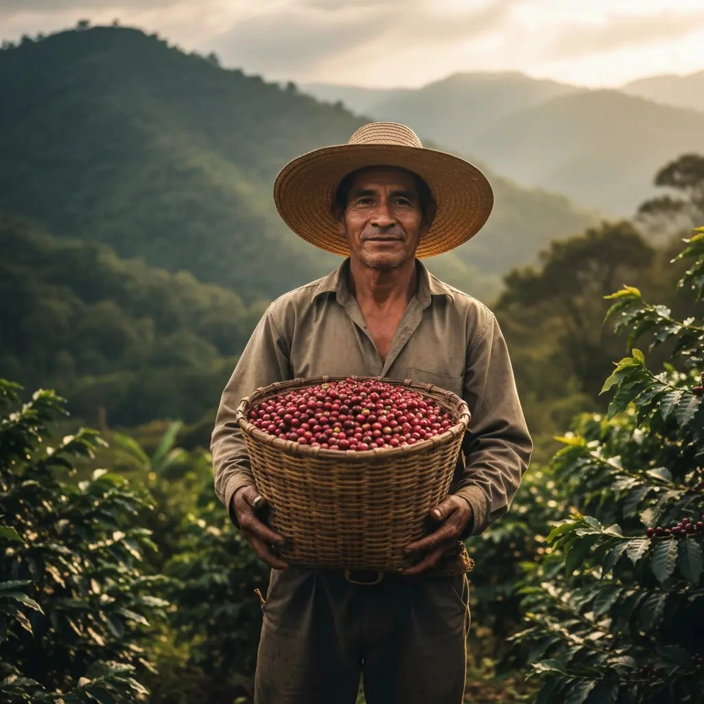AGRICULTOR MOSTRANDO CAFE